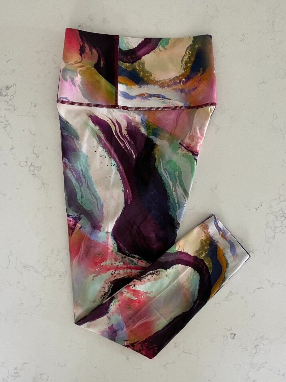 Knix HiTouch High Rise Summer Marble Print Nylon Blend Leggings Multi Color Sz L